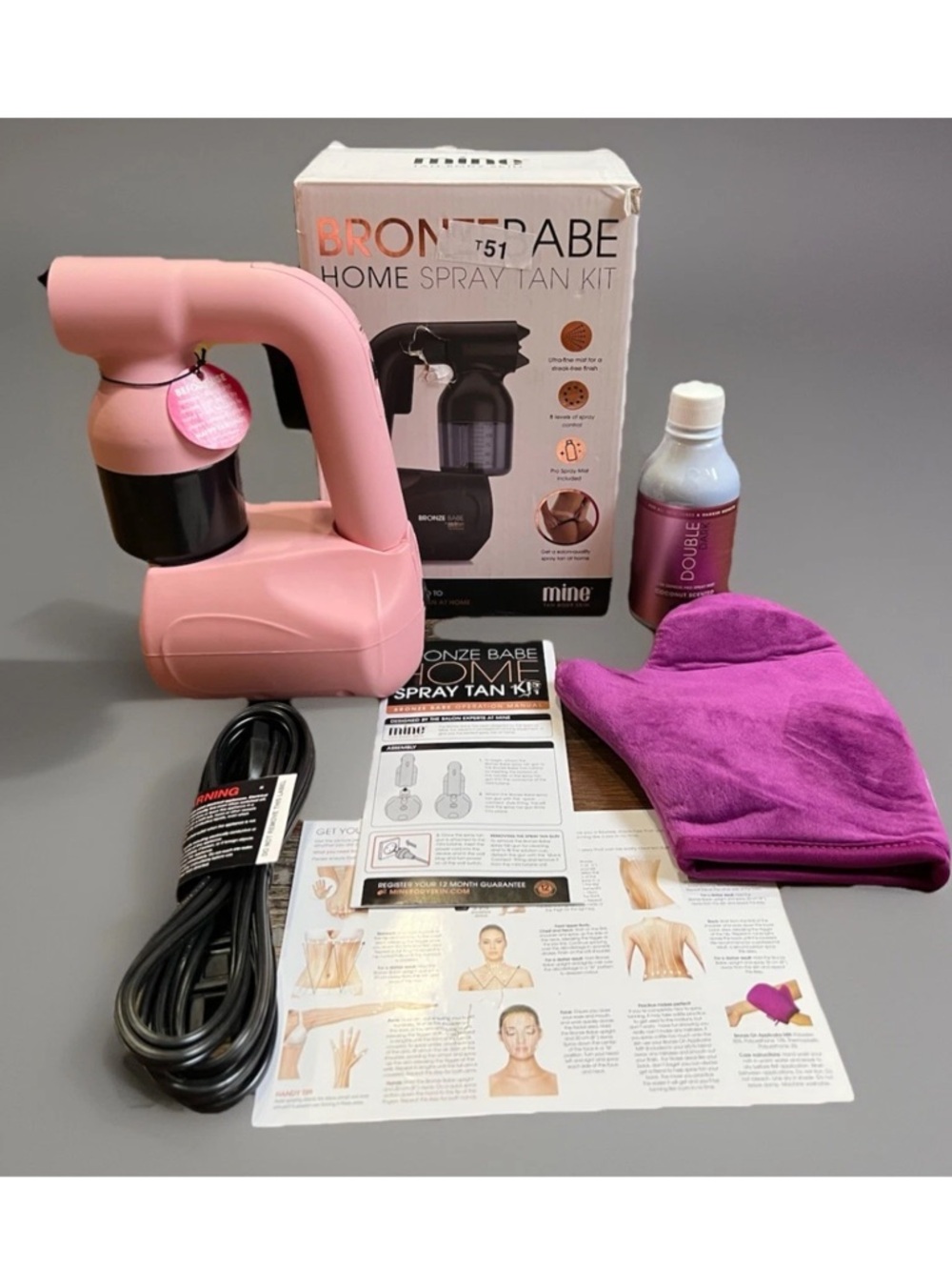 MineTan Bronze Babe Home Spray Tan Kit Machine w 8oz Double Dark Spray Mist PINK - Picture 2 of 12